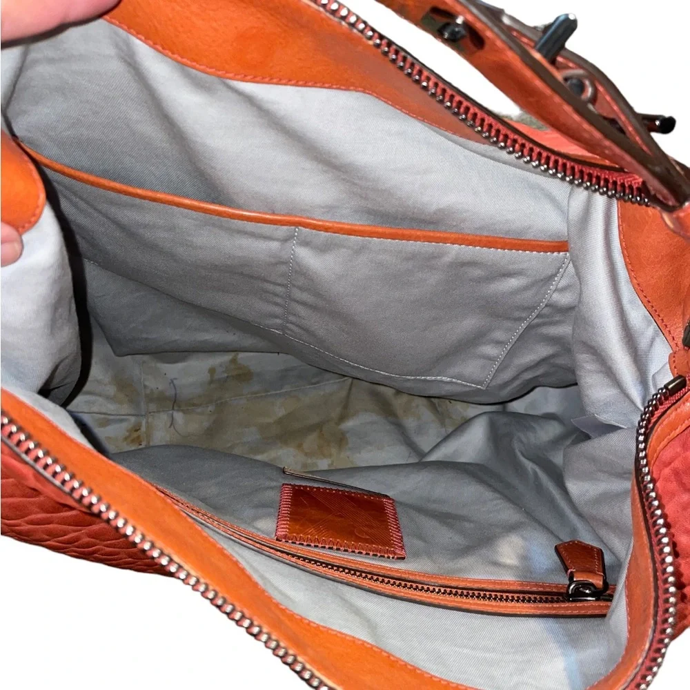 Reed Krakoff Grained Leather Orangish/Red Hobo Bag, Interior Staining,‎ L…
